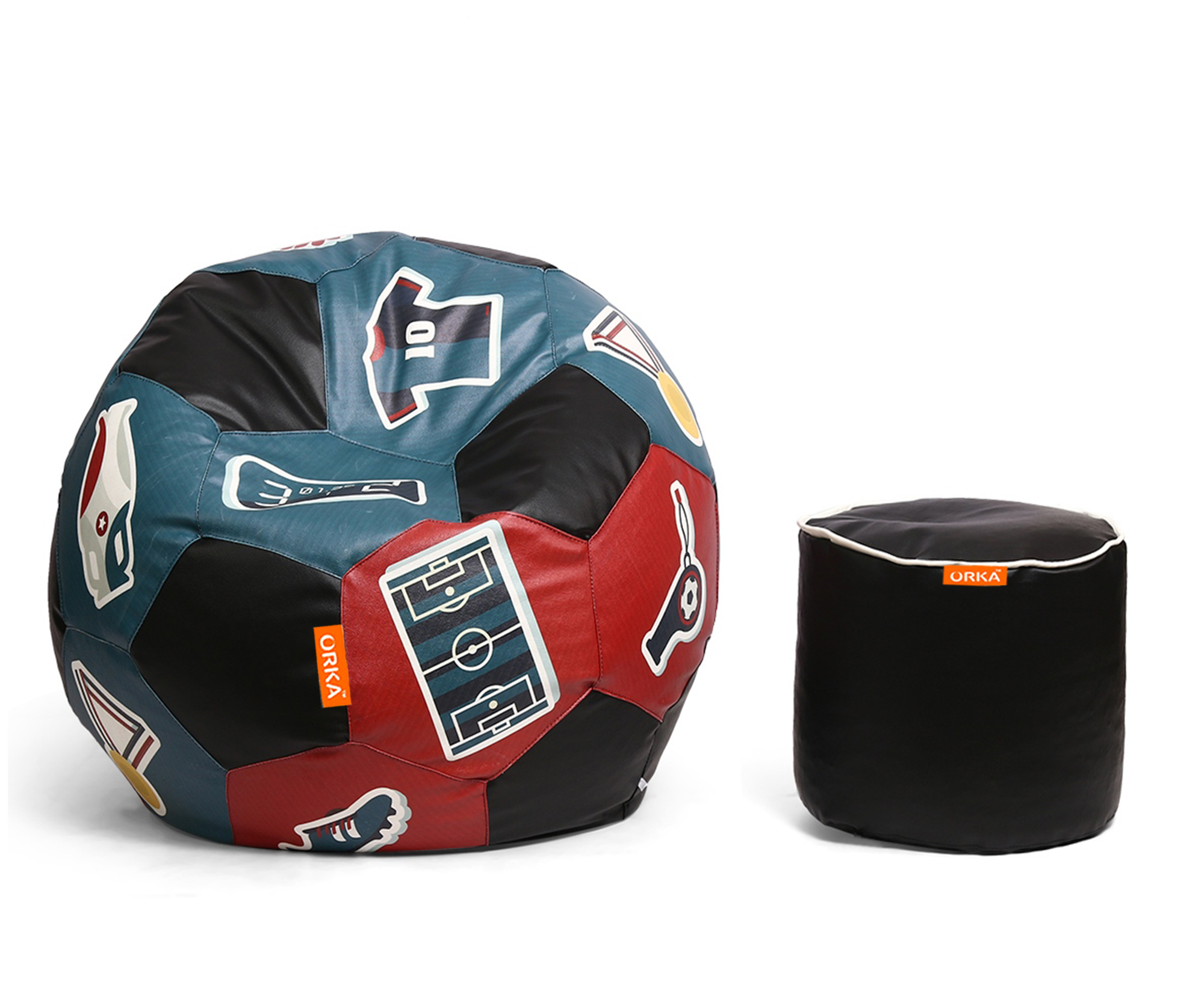 Orka Digital Printed XXL Foorball With Mathching Footstool Filled Bean Bag With Beans (FB38 Multicolor)